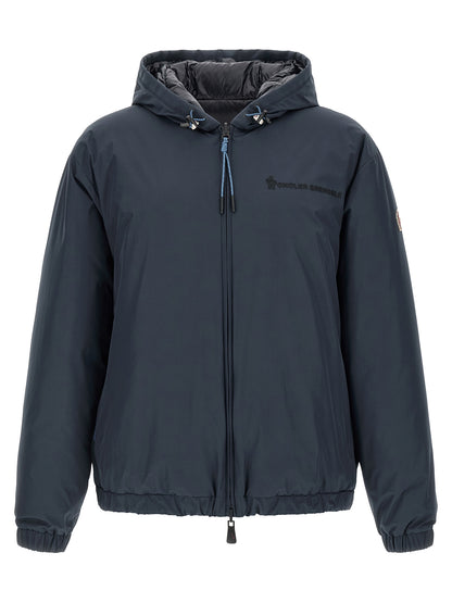 Hooded Windbreaker Jacket by Moncler Grenoble for men in polyamide goose-down & cotton blue features an stylish silhouette, showcasing a sophisticated hooded neckline and performance-driven hooded, insulated & windproof for a premium, stylish look.