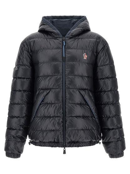 Hooded Windbreaker Jacket by Moncler Grenoble for men in polyamide goose-down & cotton blue presents a resilient silhouette, artfully detailed with a sophisticated hooded neckline and functional hooded, insulated & windproof for a resilient finish.