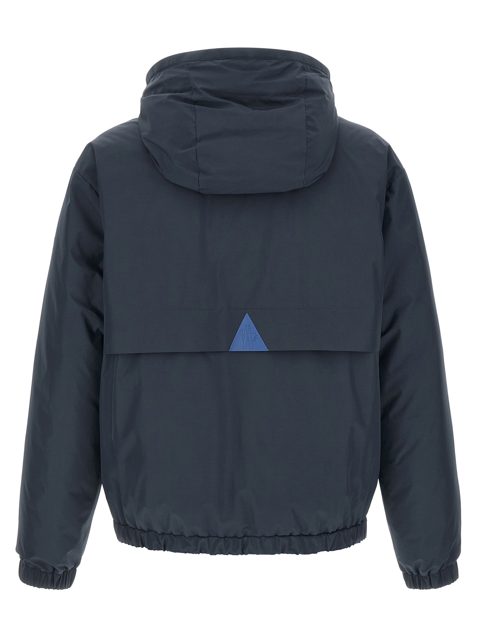 Hooded Windbreaker Jacket by Moncler Grenoble for men in polyamide goose-down & cotton blue showcases a urban chic silhouette, detailed with a urban chic hooded neckline and functional hooded, insulated & windproof for a polished finish.