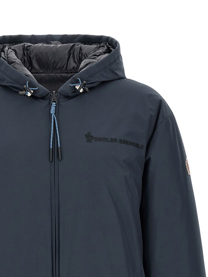 Hooded Windbreaker Jacket by Moncler Grenoble for men in polyamide goose-down & cotton blue features an enduring silhouette, showcasing technical hooded, insulated & windproof and a sophisticated hooded neckline for a truly enduring aesthetic.