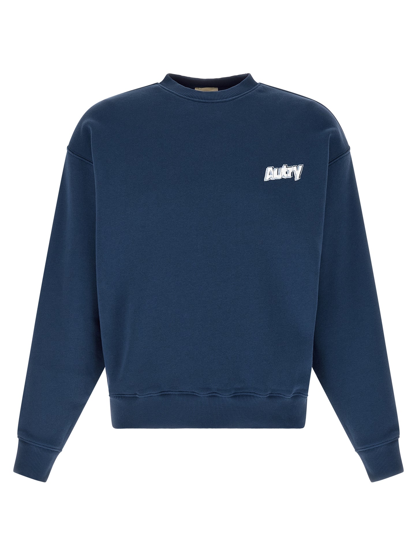 Sweatshirt by Autry for men in cotton blue & print showcases a slouchy chic silhouette, artfully detailed with a slouchy chic and long-sleeve for a slouchy chic finish.