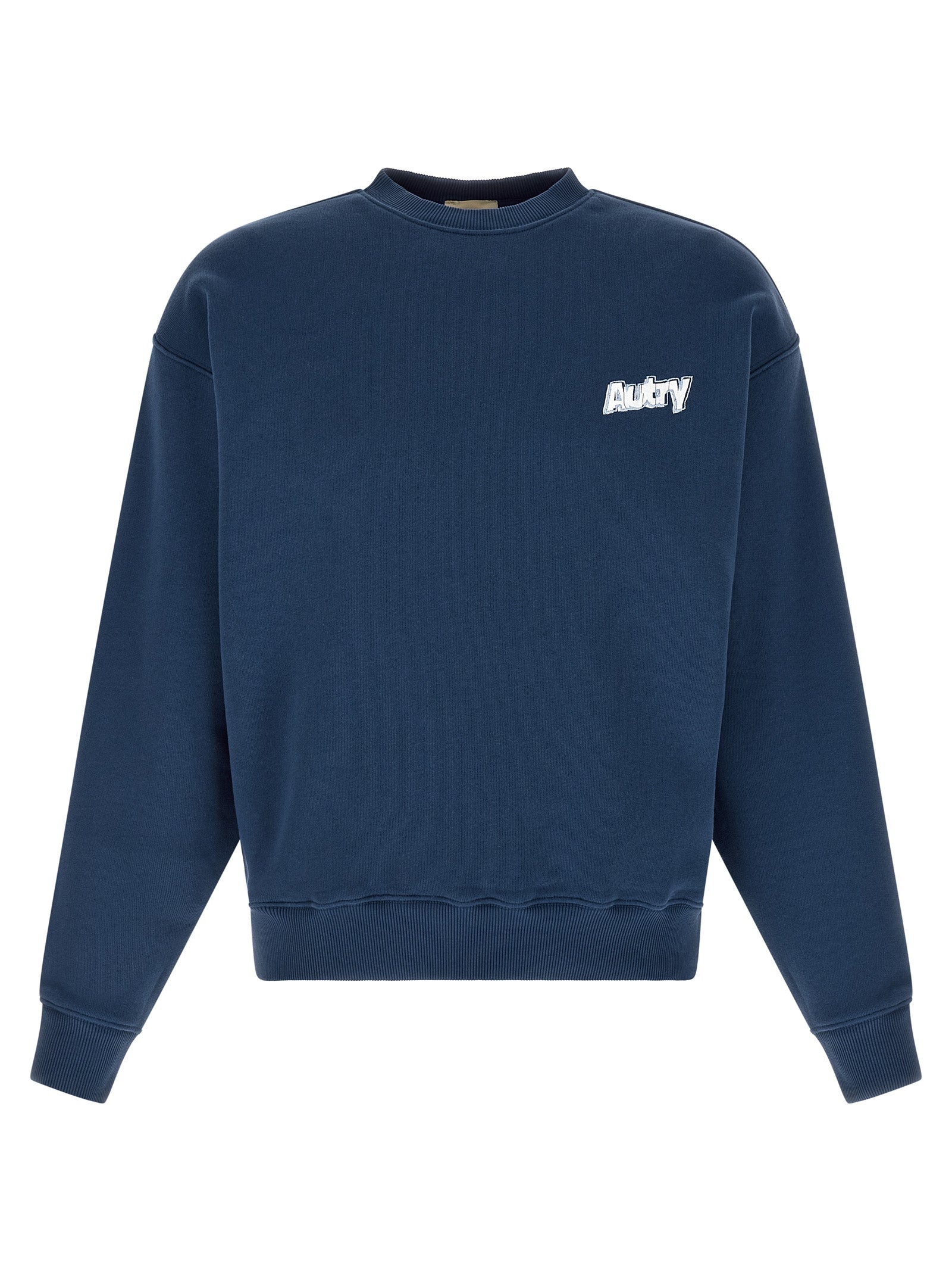 Sweatshirt by Autry for men in cotton blue & print showcases a slouchy chic silhouette, artfully detailed with a slouchy chic and long-sleeve for a slouchy chic finish.