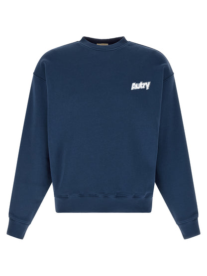 Sweatshirt by Autry for men in cotton blue & print showcases a slouchy chic silhouette, artfully detailed with a slouchy chic and long-sleeve for a slouchy chic finish.
