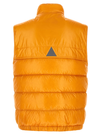 Vest by Moncler Grenoble for men in polyester bicolour & yellow showcases a dynamic silhouette, perfectly balancing insulated with a dynamic for a sophisticated, high-fashion look.
