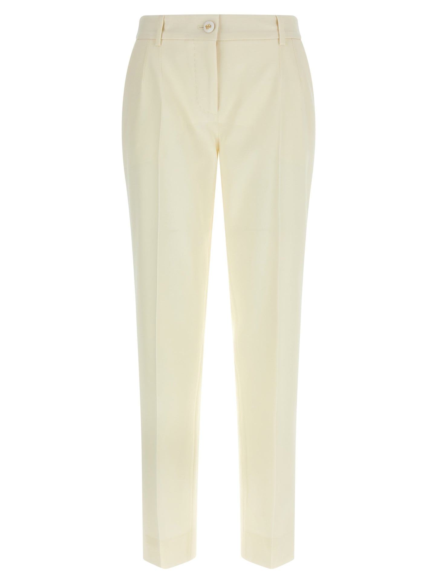 Trousers by Dolce & Gabbana for women in virgin wool white features a sculptural silhouette, showcasing a sculptural straight-leg and long with a sophisticated for a sculptural finish.