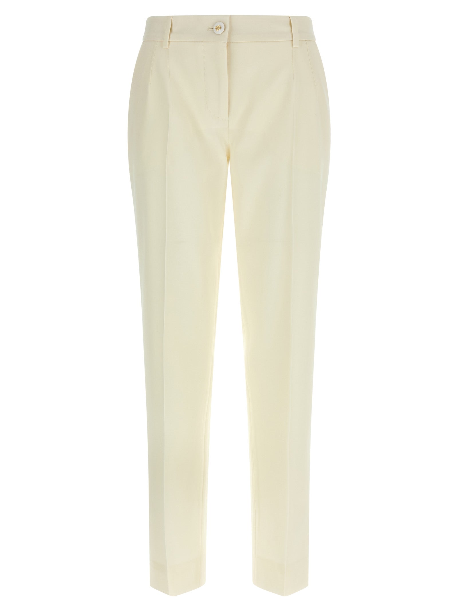 Trousers by Dolce & Gabbana for women in virgin wool white features a sculptural silhouette, showcasing a sculptural straight-leg and long with a sophisticated for a sculptural finish.