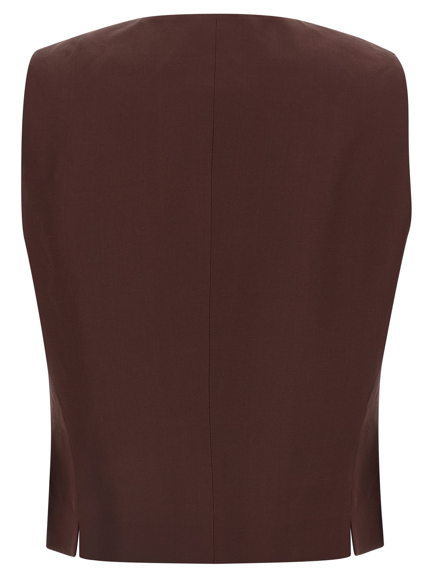 Vest by Alberto Biani for women in linen & viscose brown features an on trend silhouette, showcasing a sophisticated v-neck asymmetric neckline and premium pockets for a truly on trend finish.