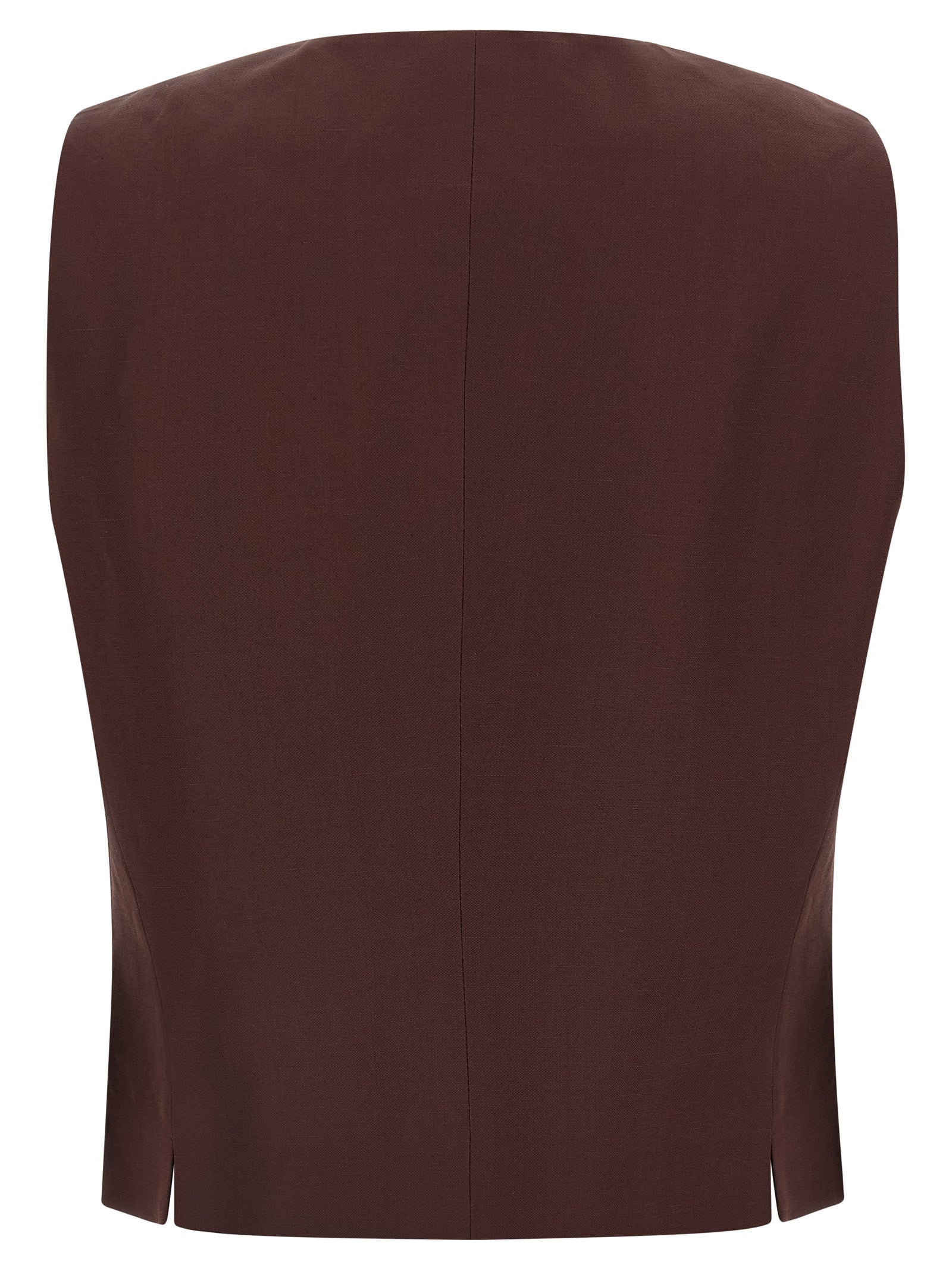 Vest by Alberto Biani for women in linen & viscose brown features an on trend silhouette, showcasing a sophisticated v-neck asymmetric neckline and premium pockets for a truly on trend finish.