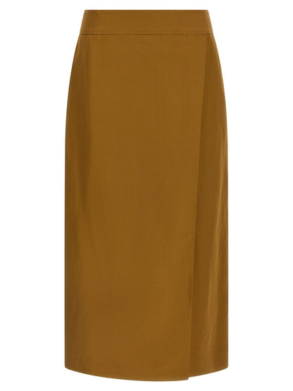 Skirt by Alberto Biani for women in linen & viscose brown features an tailored silhouette, artfully capturing the essence of Women's Linen & Viscose Midi Skirt in a sophisticated midi.