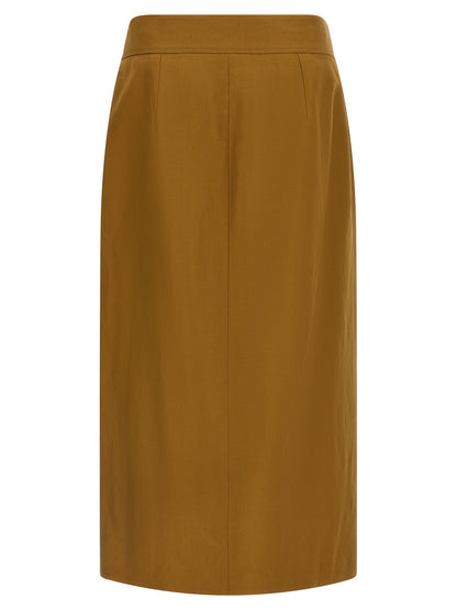 Skirt by Alberto Biani for women in linen & viscose brown features a sublime silhouette, showcasing the sublime design of the Women's Linen & Viscose Midi Skirt in a sophisticated midi.