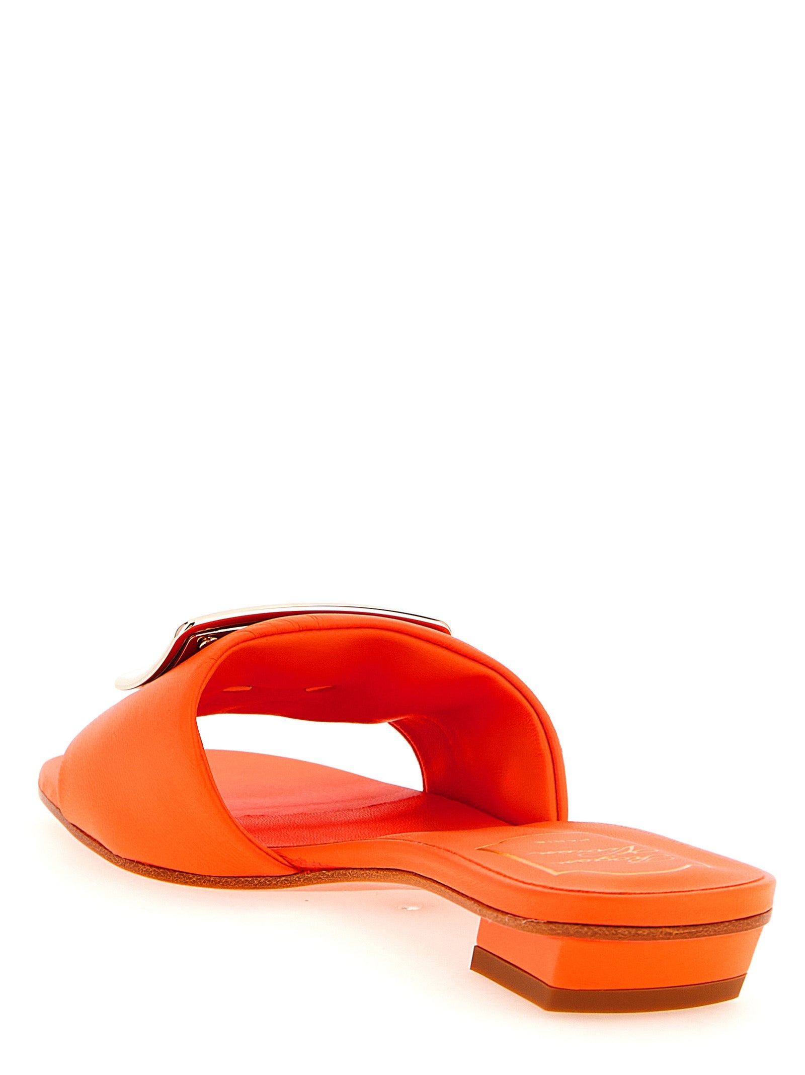 Mid-Heel Sliders Sandals Pumps Heels by Roger Vivier for women in nappa lamb leather orange showcases a exquisite silhouette, perfectly accentuating Belle Vivier Women's Nappa Lamb Leather Mid-Heel Sliders Sandals Pumps Heels with a exquisite mid-heel and exquisite .