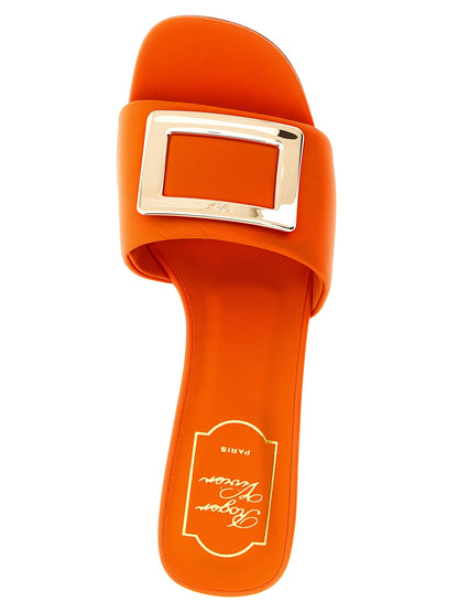 Mid-Heel Sliders Sandals Pumps Heels by Roger Vivier for women in nappa lamb leather orange showcases a exquisite silhouette, perfectly accentuating Belle Vivier Women's Nappa Lamb Leather Mid-Heel Sliders Sandals Pumps Heels with a exquisite mid-heel and exquisite .