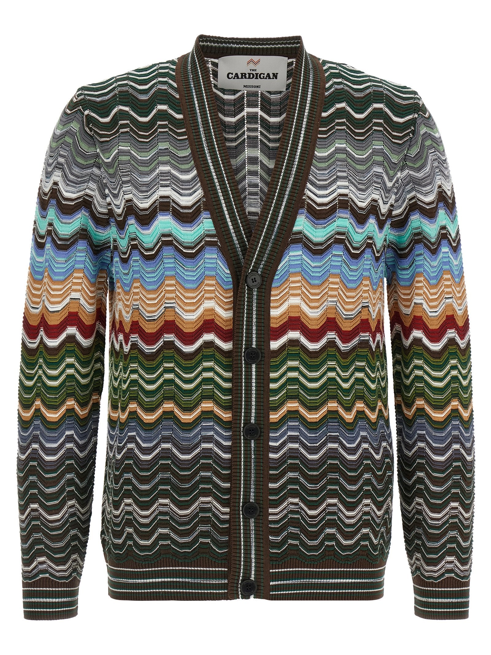 Cardigan by Missoni for men in viscose cotton multicolor, patterned & chevron features an impeccable silhouette, showcasing a sophisticated v-neck neckline and long-sleeve detail for a truly impeccable finish.