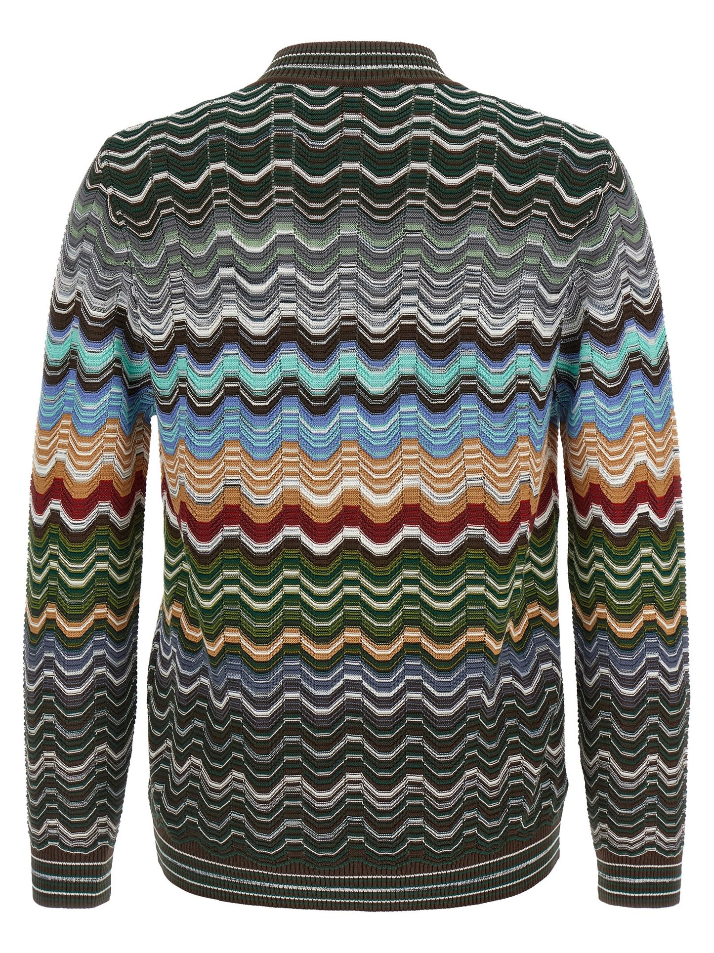 Cardigan by Missoni for men in viscose cotton multicolor, patterned & chevron presents a textural silhouette, artfully finished with a textural v-neck neckline and for a sophisticated, textural look.