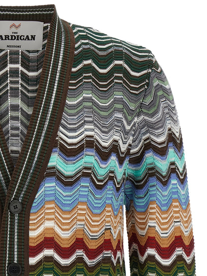 Cardigan by Missoni for men in viscose cotton multicolor, patterned & chevron showcases a luxurious silhouette, meticulously detailed with a sophisticated v-neck neckline and for a refined finish.
