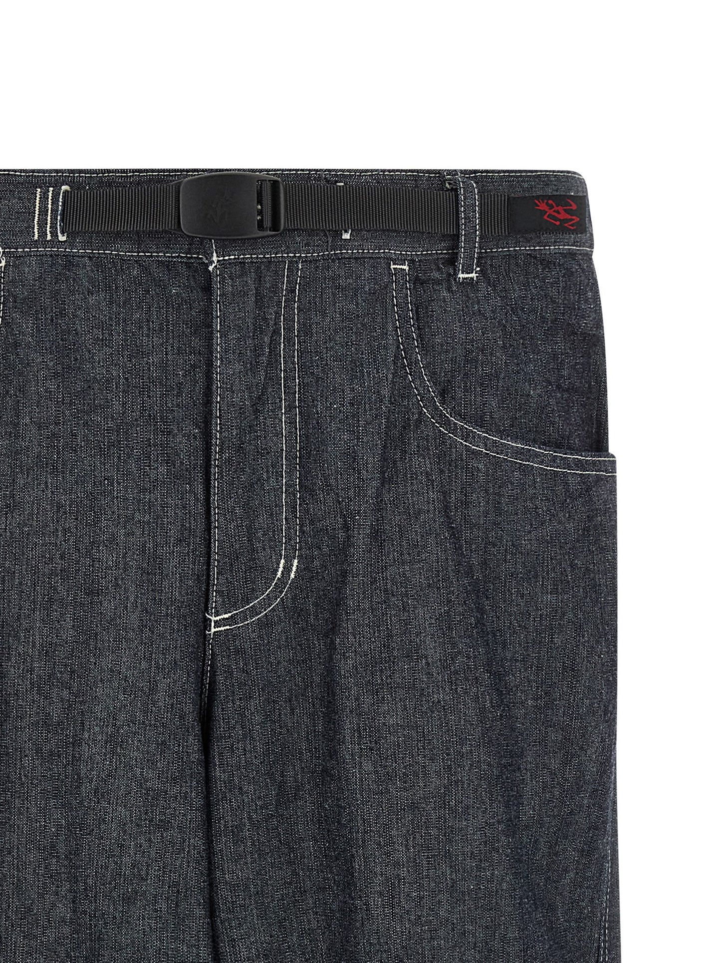 Jeans by Gramicci for men in denim cotton blue presents a tailored silhouette, showcasing a tailored straight-leg and long cut with a refined for a truly tailored aesthetic.