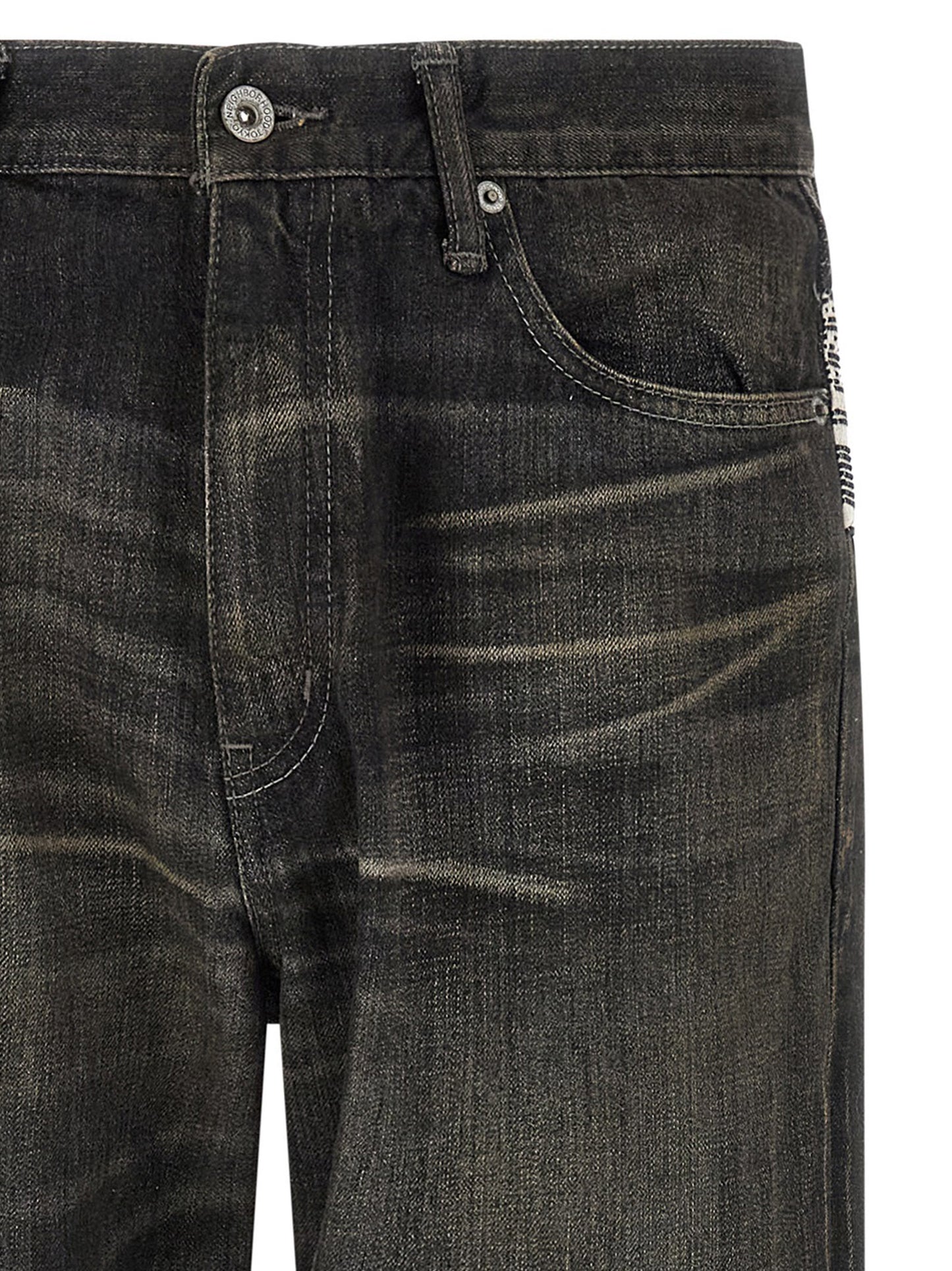 Jeans by Yohji Yamamoto for men in denim cotton black & jacquard features a refined silhouette with a refined tapered-leg, defined by a mid rise and a refined long for a refined finish.