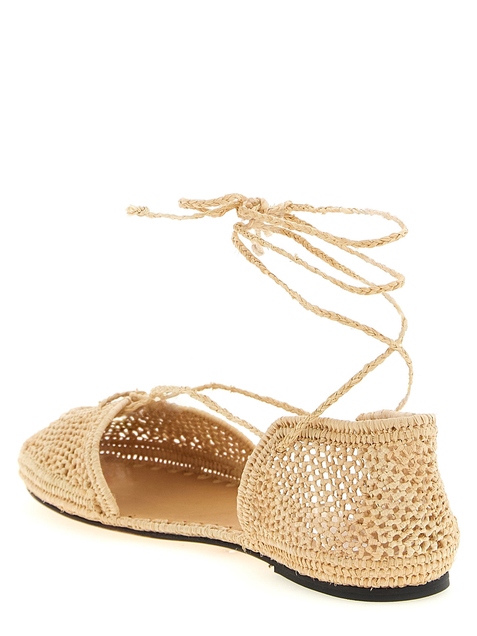 Ballet Flat Shoes by ODISSI for women in raffia viscose & polyester beige showcases a resplendent Ribbon Women's Raffia Viscose & Polyester Ballet Flat Shoes aesthetic with a and .