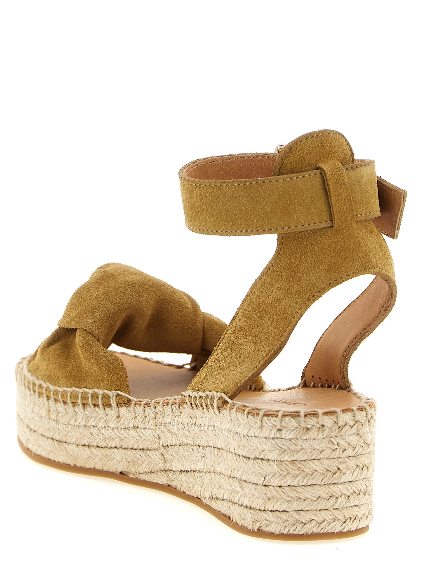 Wedge Ankle Strap Sandals by ODISSI for women in bos taurus suede calfskin leather beige showcases a sculptural silhouette as Women's Bos Taurus Suede Calfskin Leather Wedge Ankle Strap Sandals, defined by a sculptural wedge and sculptural for a sculptural look.