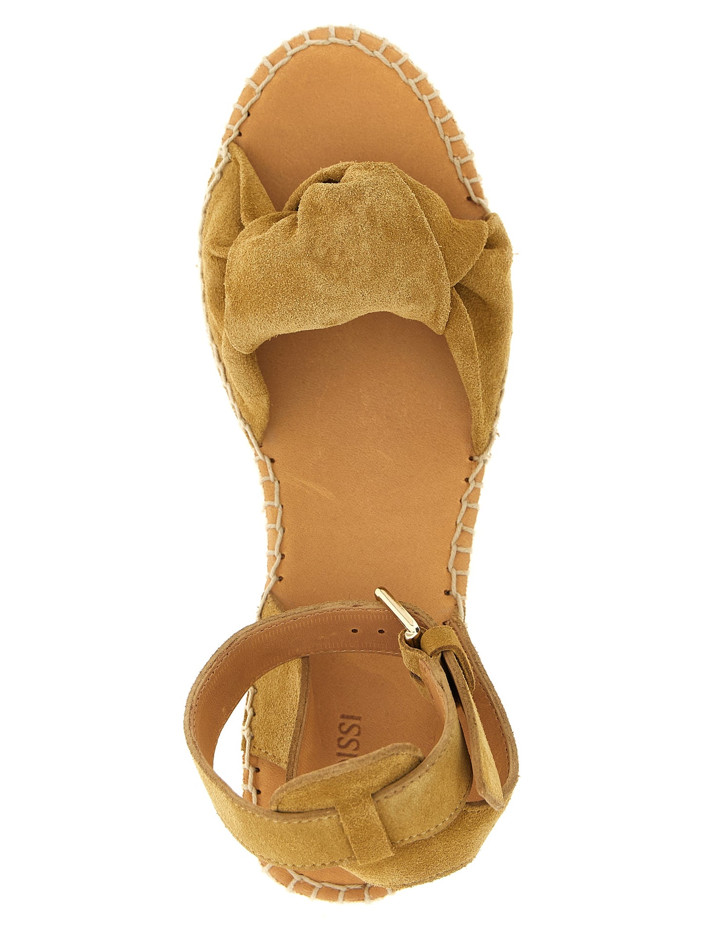Wedge Ankle Strap Sandals by ODISSI for women in bos taurus suede calfskin leather beige presents a sculptural silhouette, showcasing the Women's Bos Taurus Suede Calfskin Leather Wedge Ankle Strap Sandals design with a sculptural wedge and for a premium look.