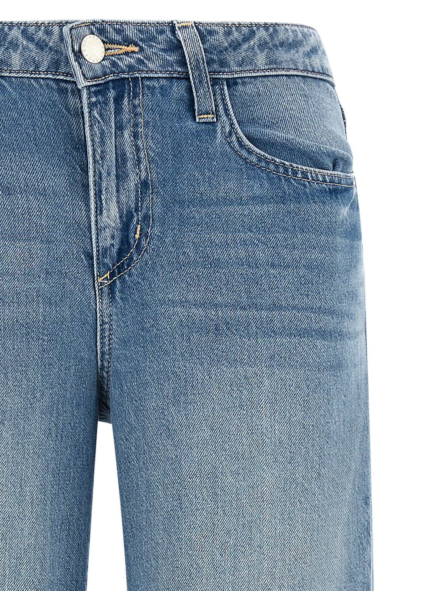 Jeans by L'Agence for women in denim cotton blue presents a tailored silhouette, showcasing a tailored straight-leg & wide and long cut with a refined low rise for a truly tailored aesthetic.