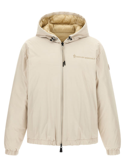 Hooded Puffer Jacket by Moncler Grenoble for men in nylon beige presents a effortlessly chic silhouette, showcasing a sophisticated hooded neckline and premium hooded, insulated & windproof for a truly effortlessly chic finish.