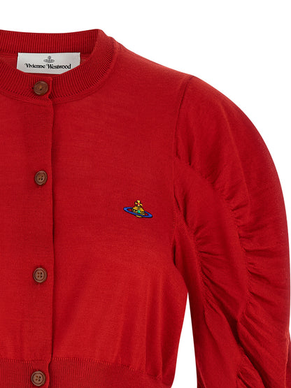Cardigan by Vivienne Westwood for women in wool & silk multicolor, red & signature features a nuanced silhouette with a refined round neckline and nuanced detailing for a sophisticated look.