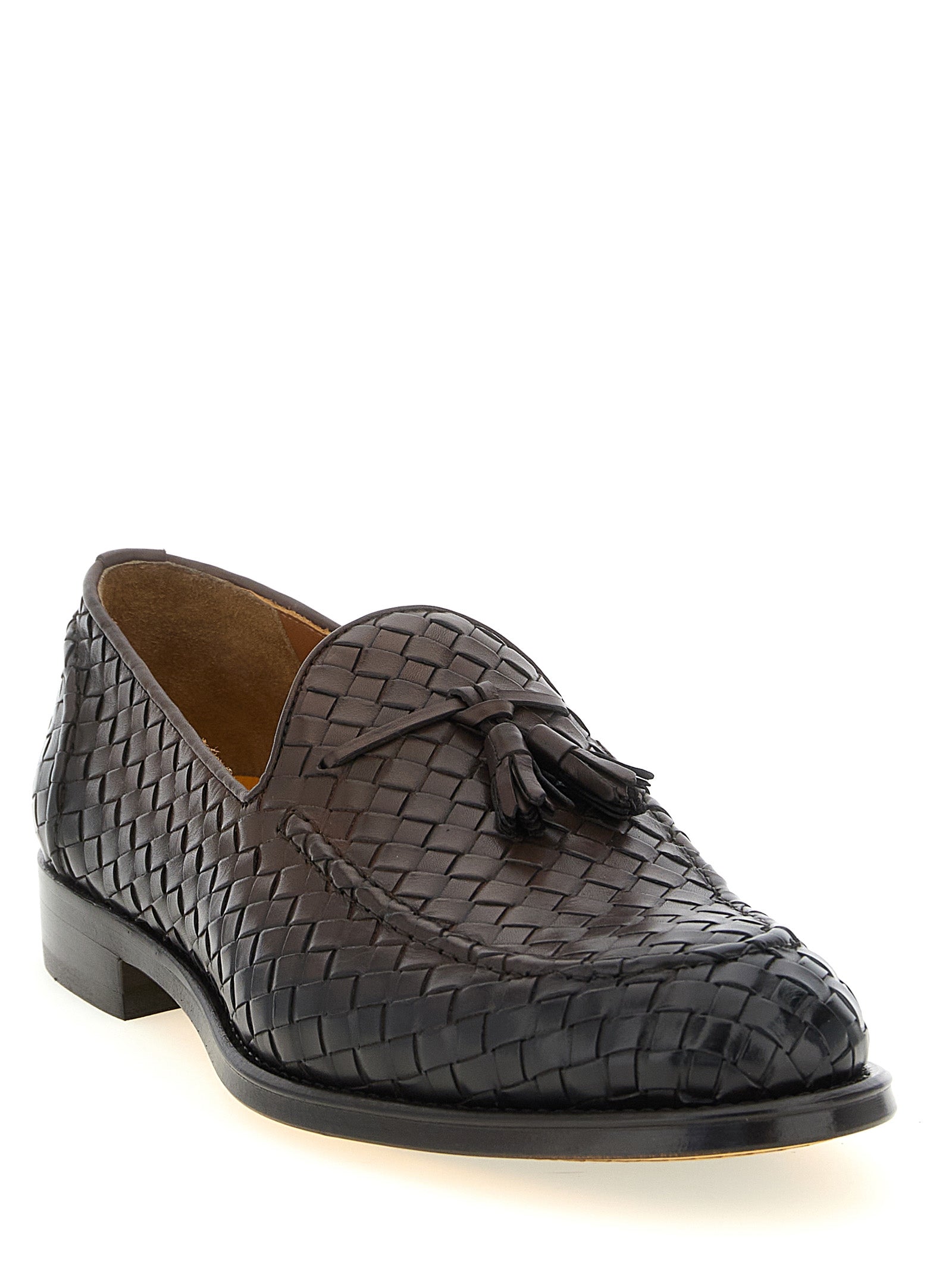 Loafer Slip-On Shoes by Doucal's for men in calfskin leather brown, cream & yellow showcases a timeless silhouette from the Blake Men's Calfskin Leather Loafer Slip-On Shoes collection, featuring a timeless and almond toe style for a timeless finish.