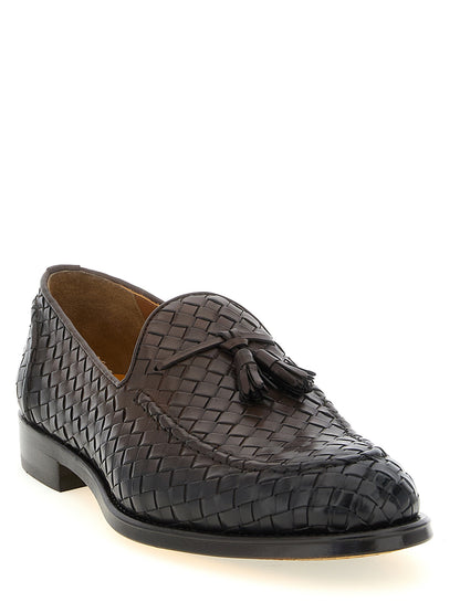 Loafer Slip-On Shoes by Doucal's for men in calfskin leather brown, cream & yellow showcases a timeless silhouette from the Blake Men's Calfskin Leather Loafer Slip-On Shoes collection, featuring a timeless and almond toe style for a timeless finish.