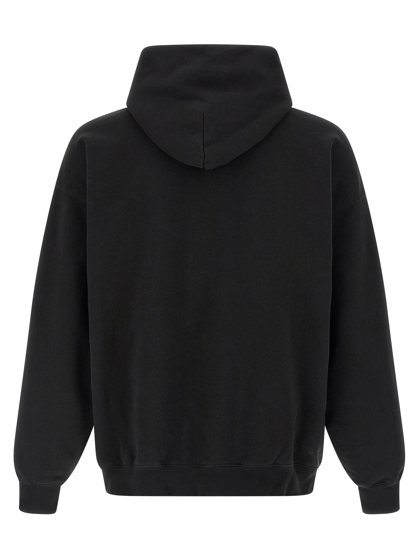 Sweatshirt Hoodie by Balenciaga for men in cotton black & print features an avant-garde silhouette, showcasing a sophisticated hooded neckline and detail for a truly avant-garde finish.