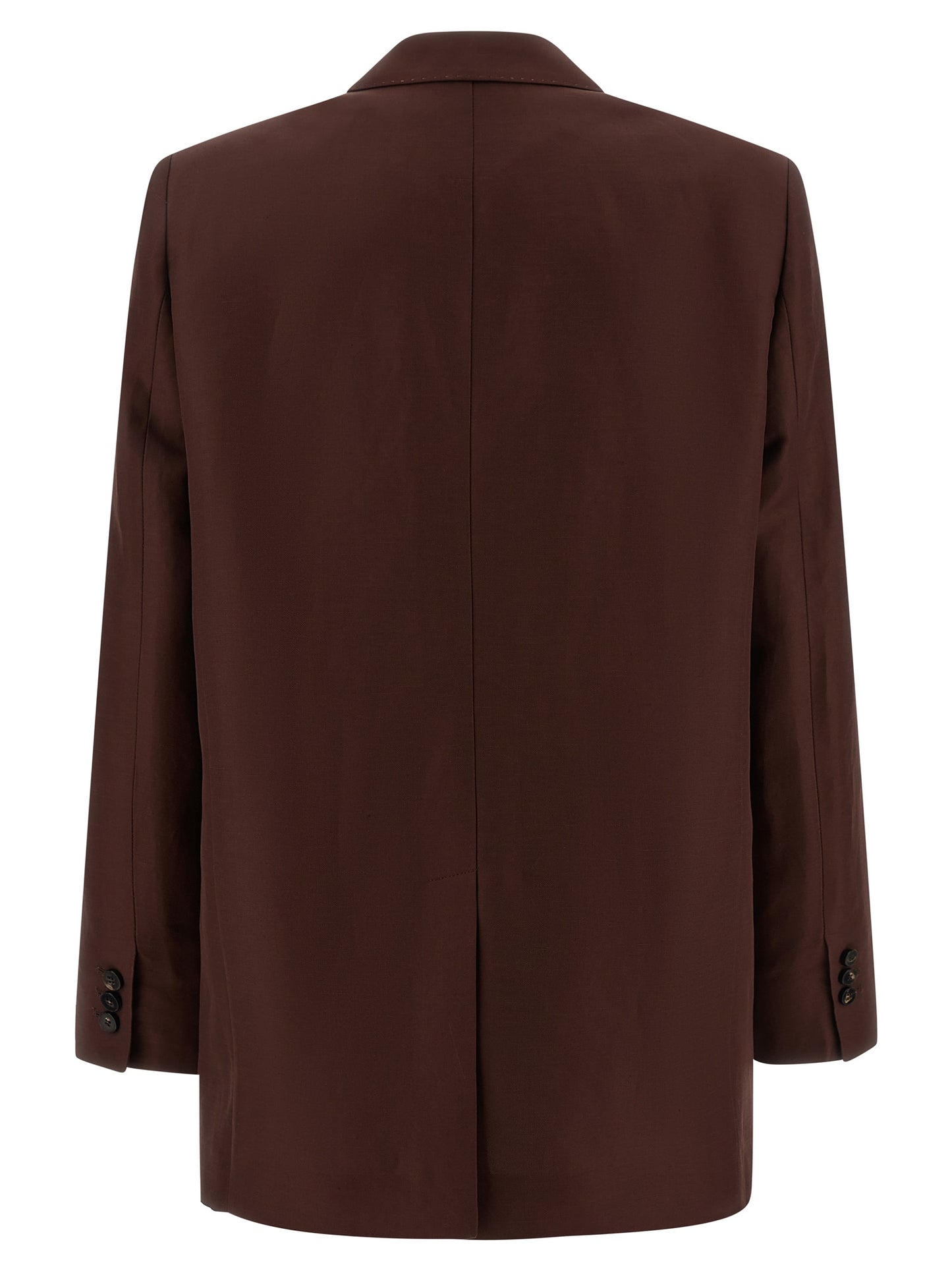 Blazer by Alberto Biani for women in linen & viscose brown & horn showcases a discerning silhouette, elegantly detailed with a sophisticated split neckline and premium for a truly discerning finish.