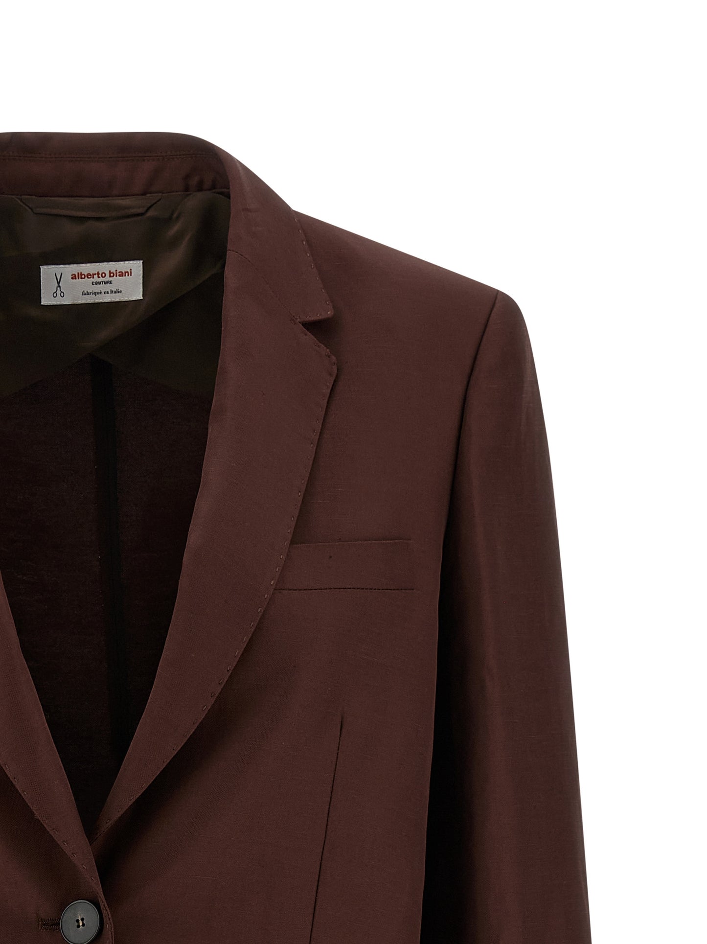 Blazer by Alberto Biani for women in linen & viscose brown & horn features an sartorial silhouette, showcasing a sophisticated split neckline and sartorial for a truly sartorial finish.