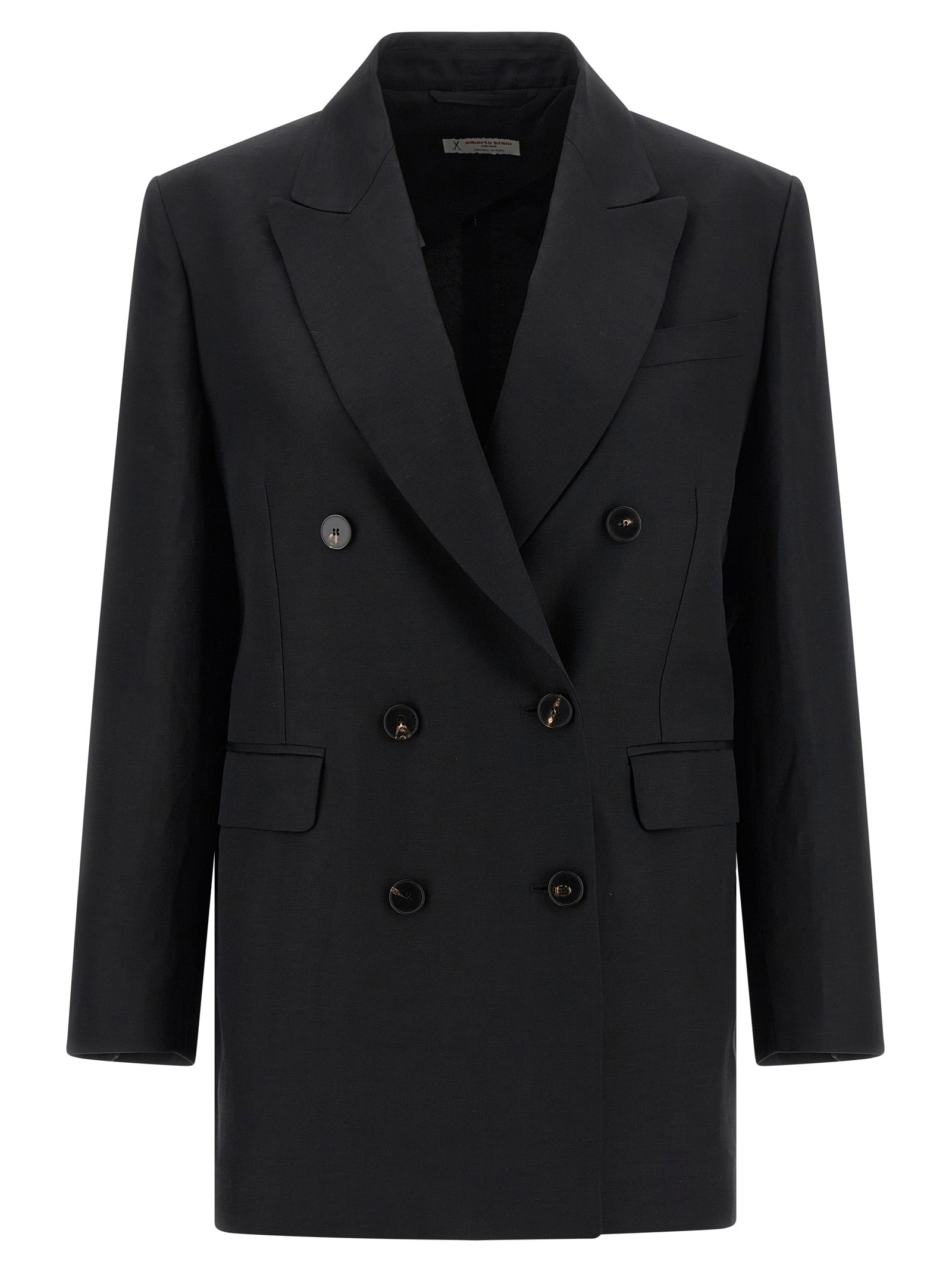 Blazer by Alberto Biani for women in linen & viscose black & horn features an crisp silhouette with sophisticated and a crisp for a truly crisp finish.