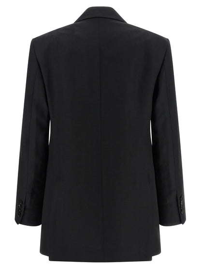 Blazer by Alberto Biani for women in linen & viscose black & horn showcases a polished silhouette, highlighted by a refined and polished for a sophisticated finish.
