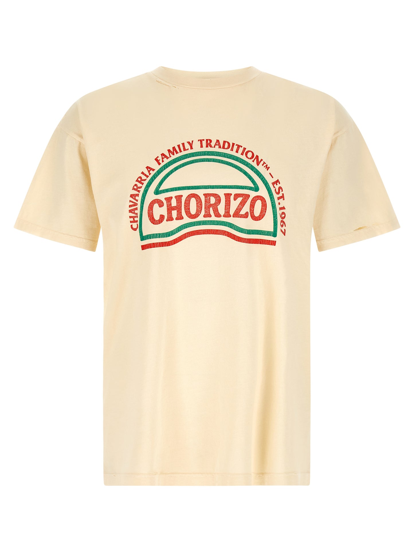 T-Shirt by WILLY CHAVARRIA for men in cotton beige & print features an edgy silhouette, meticulously detailed with a sophisticated short-sleeve and crew neckline for a truly edgy finish.
