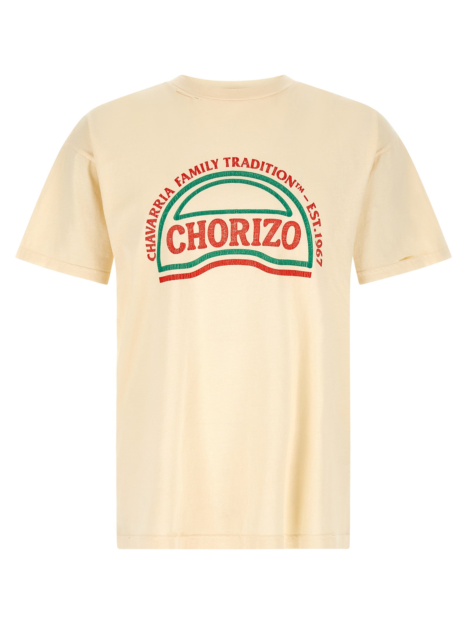 T-Shirt by WILLY CHAVARRIA for men in cotton beige & print features an edgy silhouette, meticulously detailed with a sophisticated short-sleeve and crew neckline for a truly edgy finish.