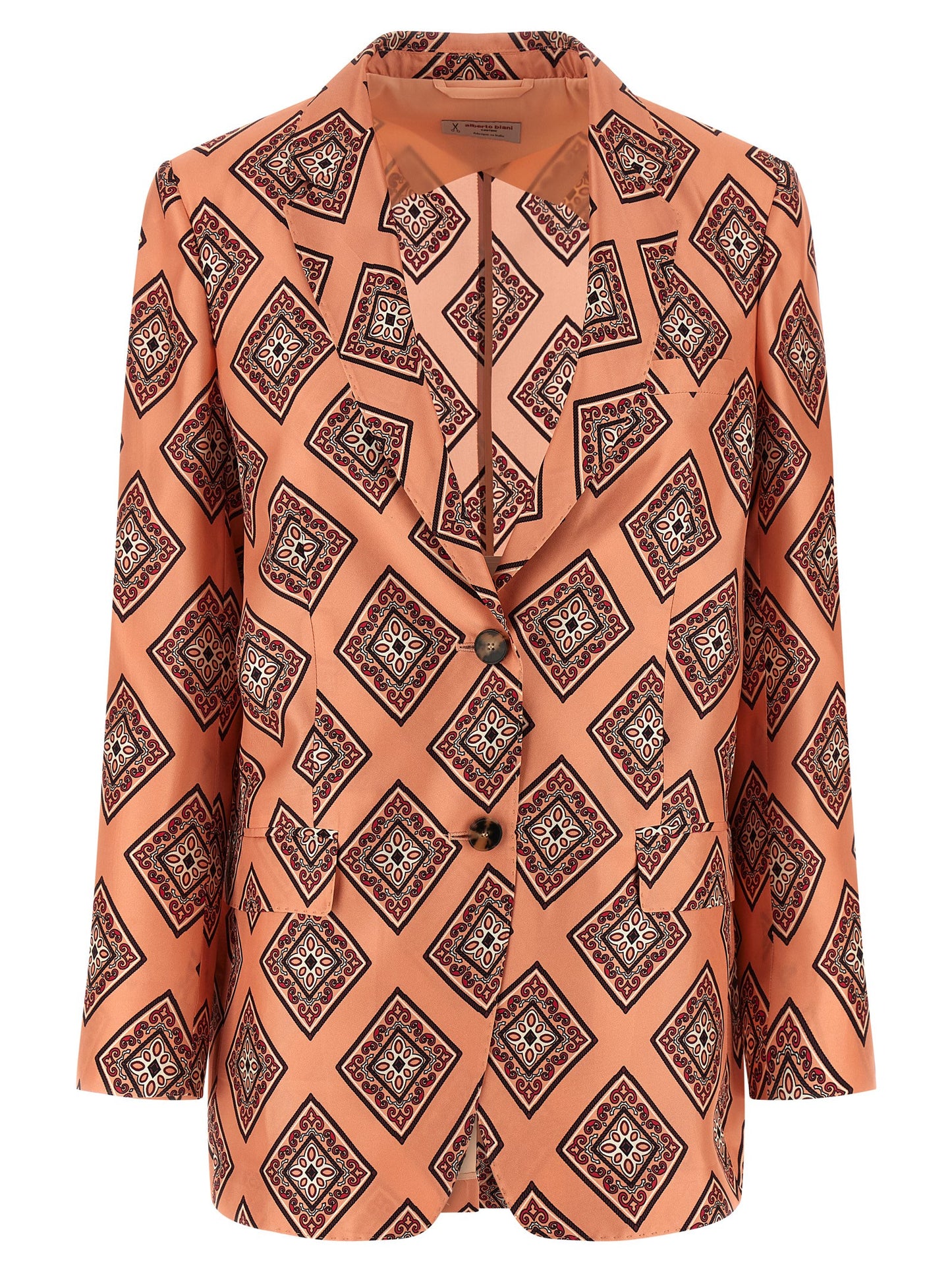 Blazer by Alberto Biani for women in silk horn, multicolor & pink features an crisp silhouette with sophisticated and a crisp split neckline for a truly crisp finish.