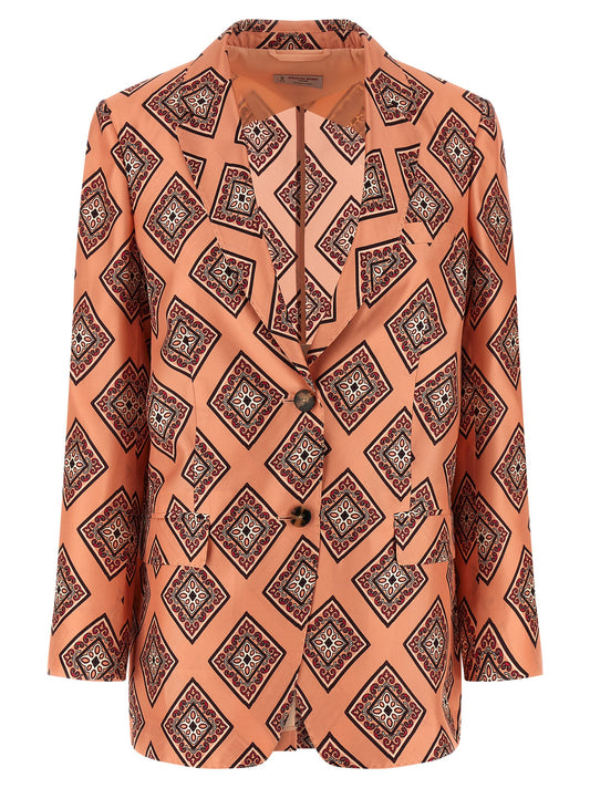Blazer by Alberto Biani for women in silk horn, multicolor & pink features an crisp silhouette with sophisticated and a crisp split neckline for a truly crisp finish.
