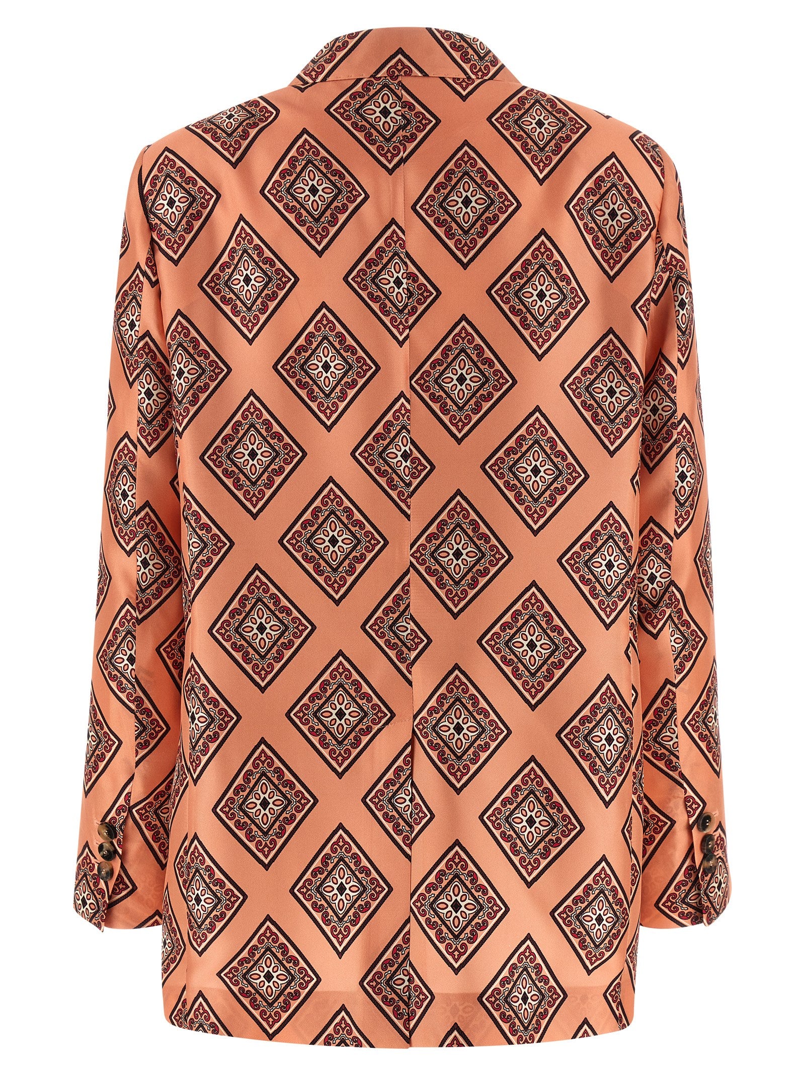 Blazer by Alberto Biani for women in silk horn, multicolor & pink showcases a discerning silhouette, elegantly detailed with a sophisticated split neckline and premium for a truly discerning finish.