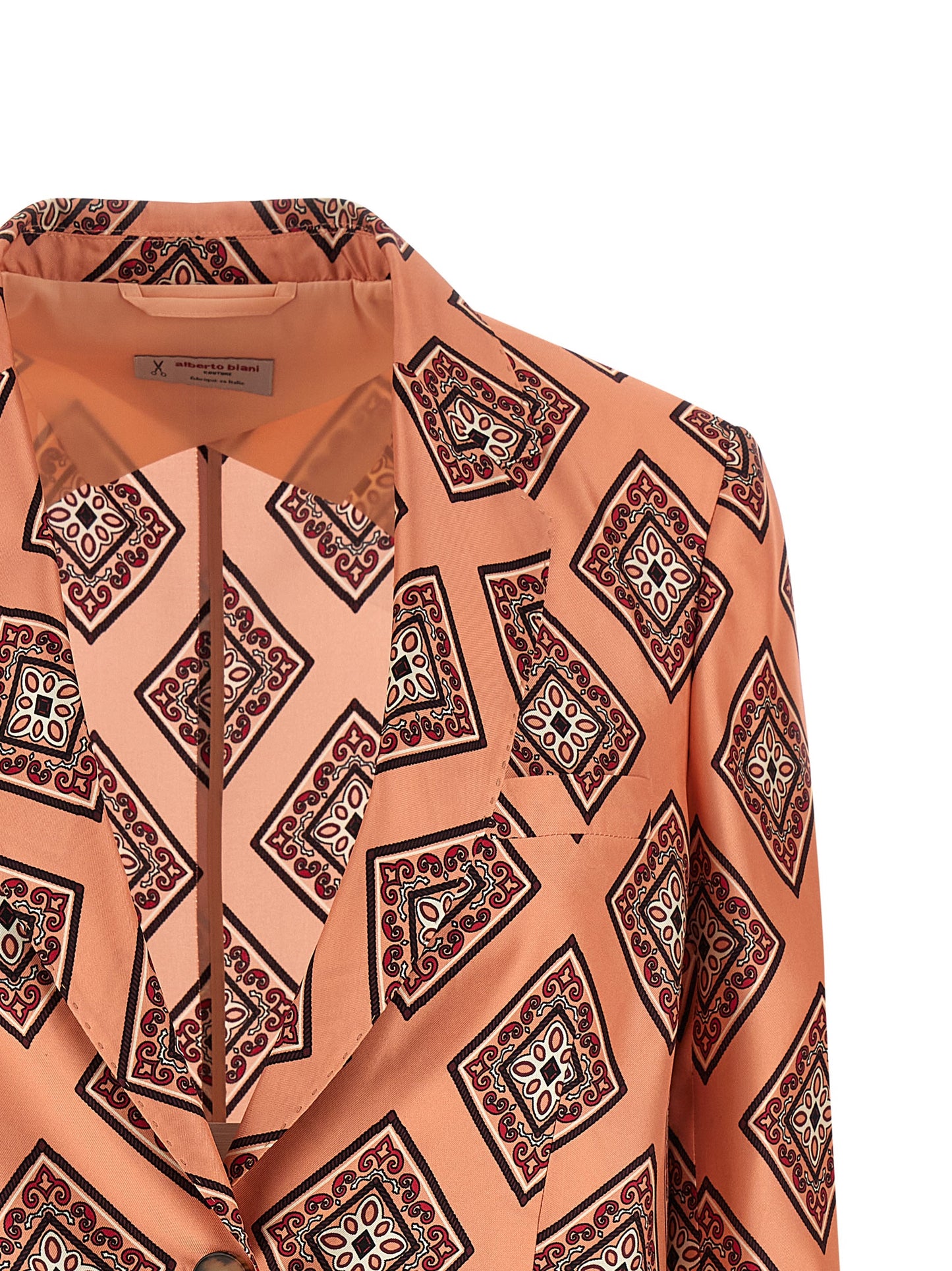 Blazer by Alberto Biani for women in silk horn, multicolor & pink showcases a polished silhouette, highlighted by a refined split neckline and polished for a sophisticated finish.