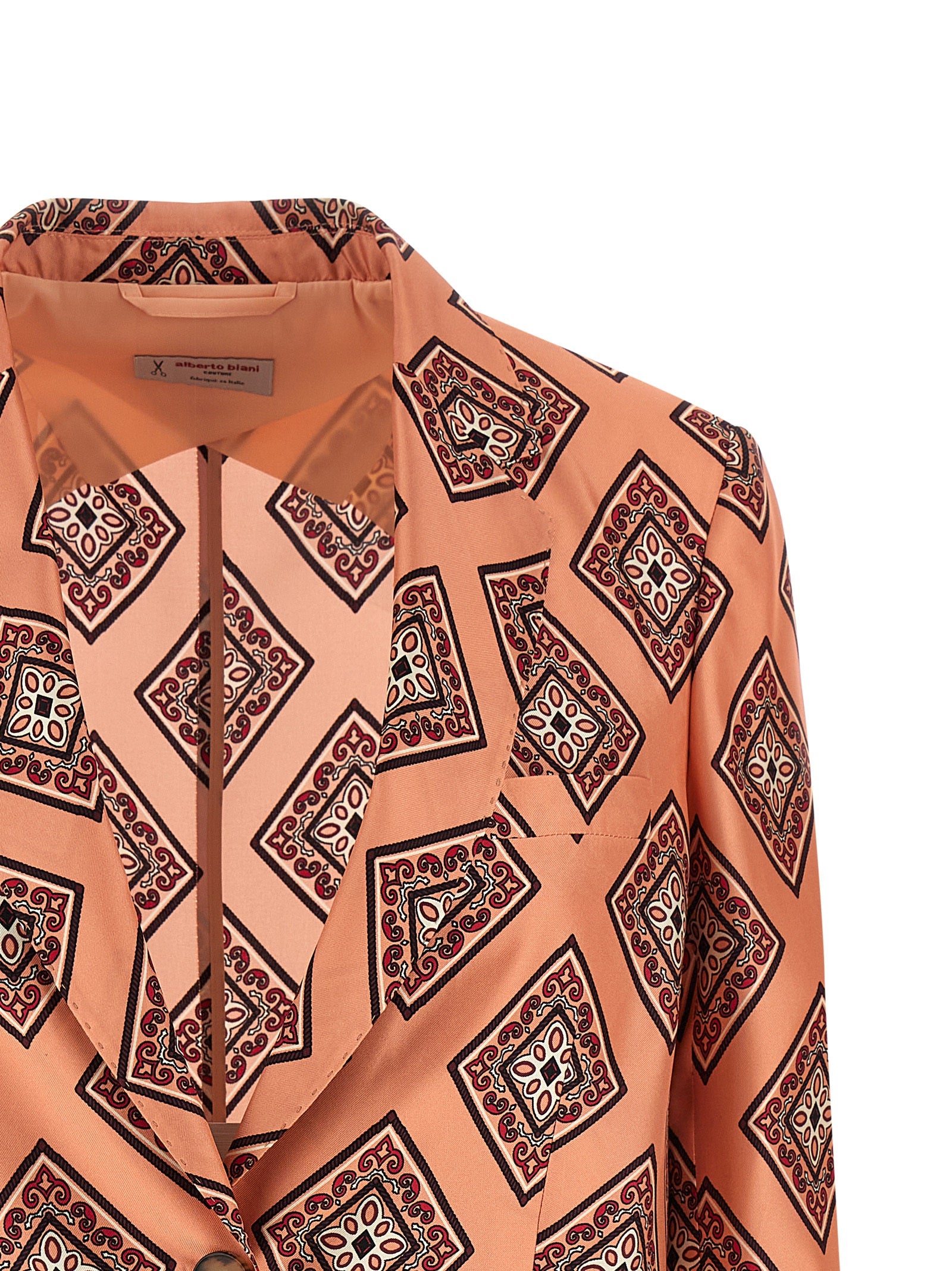 Blazer by Alberto Biani for women in silk horn, multicolor & pink showcases a polished silhouette, highlighted by a refined split neckline and polished for a sophisticated finish.