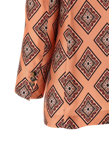 Blazer by Alberto Biani for women in silk horn, multicolor & pink features an sartorial silhouette, showcasing a sophisticated split neckline and sartorial for a truly sartorial finish.
