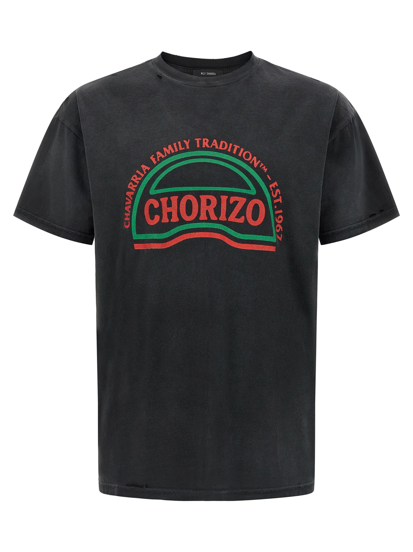 T-Shirt by WILLY CHAVARRIA for men in cotton black & print features a plush silhouette, showcasing a sophisticated crew neckline and short-sleeve for a truly plush finish.