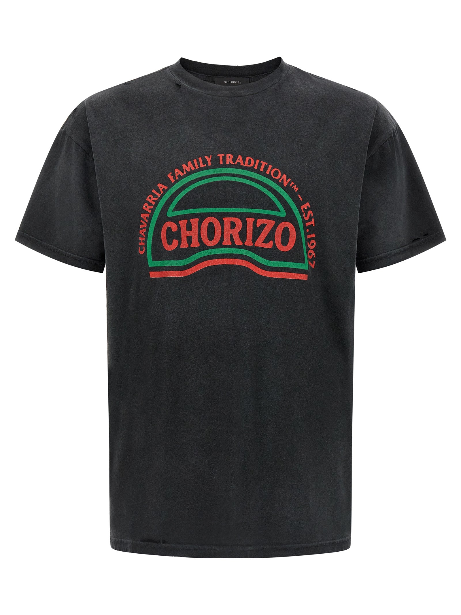 T-Shirt by WILLY CHAVARRIA for men in cotton black & print features a plush silhouette, showcasing a sophisticated crew neckline and short-sleeve for a truly plush finish.
