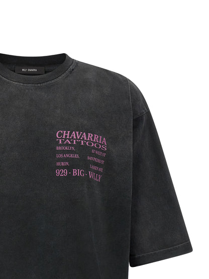 T-Shirt by WILLY CHAVARRIA for men in buffalo leather & cotton black & print showcases a unassuming silhouette, artfully detailed with a refined and unassuming for a sophisticated, contemporary look.