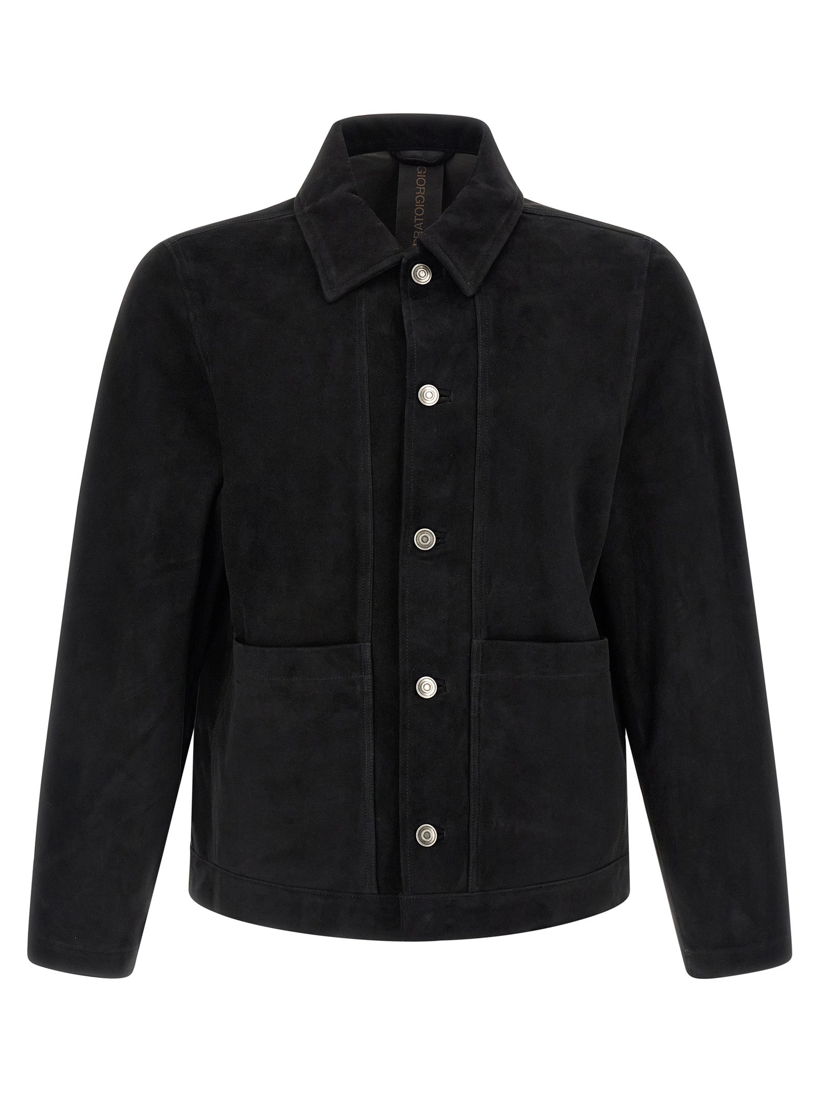 Jacket by GIORGIO BRATO for men in suede leather black presents a authentic silhouette, artfully detailed with a authentic shirt-collar neckline and functional for a premium authentic finish.