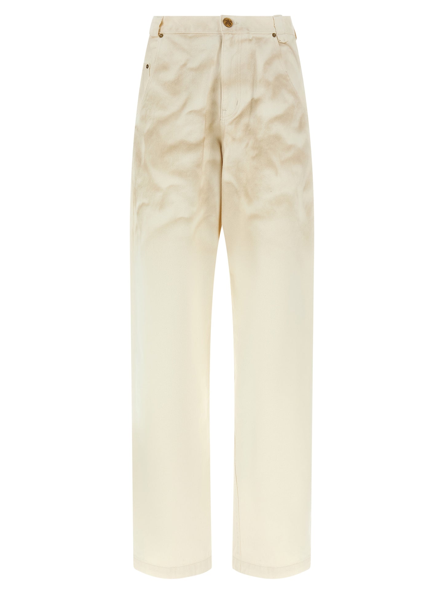 Jeans by WILLY CHAVARRIA for men in denim cotton beige features an sartorial tapered-leg and long with a high rise cut for a sartorial finish.