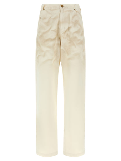 Jeans by WILLY CHAVARRIA for men in denim cotton beige features an sartorial tapered-leg and long with a high rise cut for a sartorial finish.