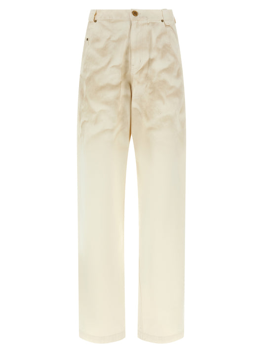 Jeans by WILLY CHAVARRIA for men in denim cotton beige features an sartorial tapered-leg and long with a high rise cut for a sartorial finish.