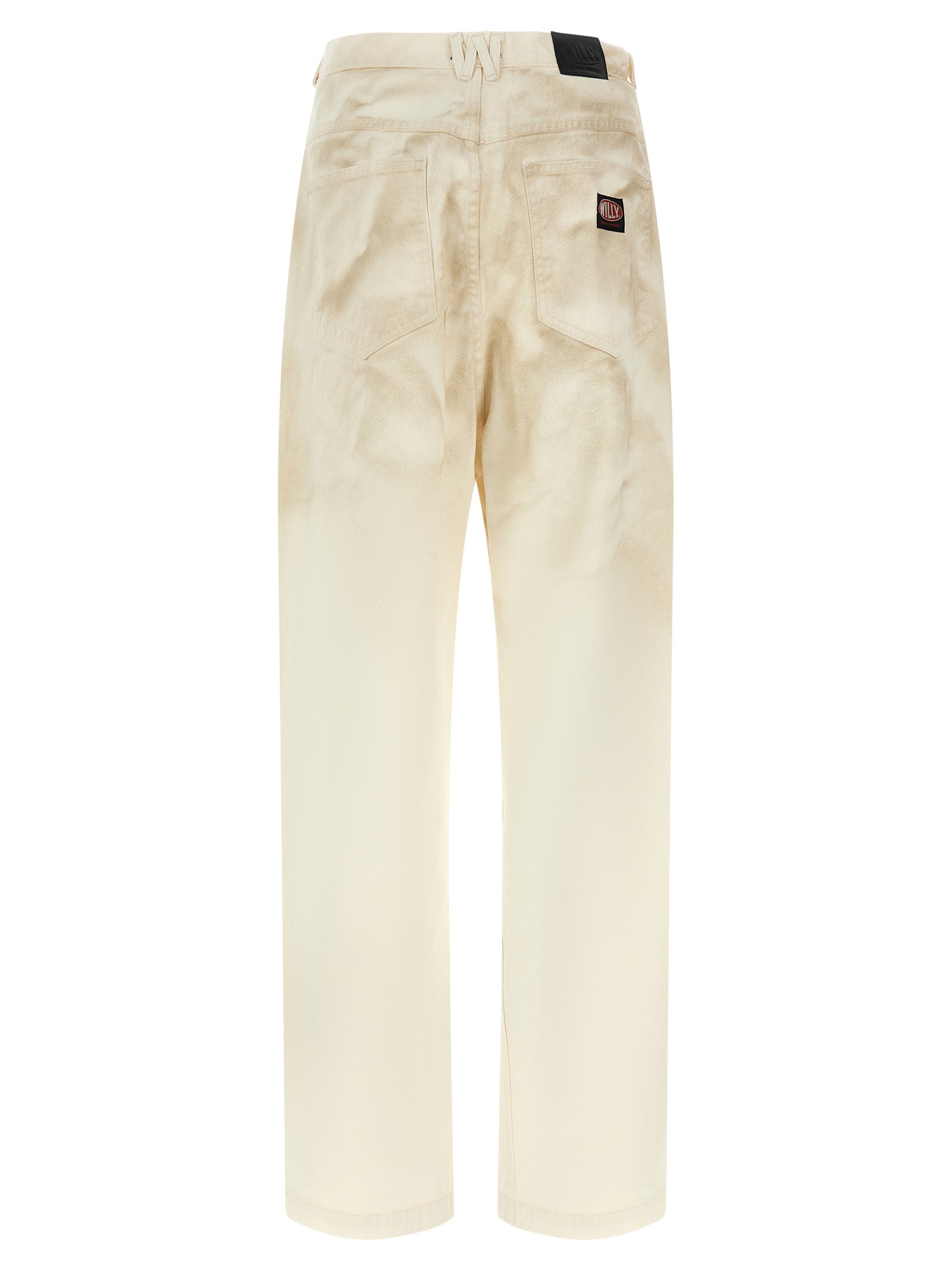 Jeans by WILLY CHAVARRIA for men in denim cotton beige presents a refined pantology silhouette, artfully defined by a refined pantology tapered-leg, long, and a sophisticated high rise.